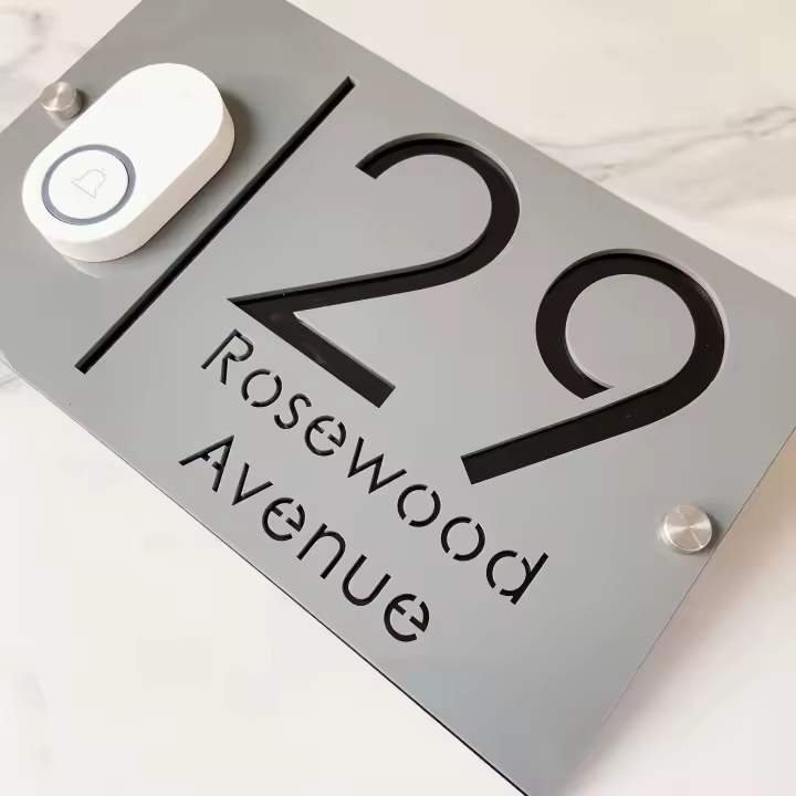 Placa de Dirección de Casa Moderna de Acrílico Gris Brillante Personalizada para Decoración de Pared Ideal para Meubles y Hardware - 1