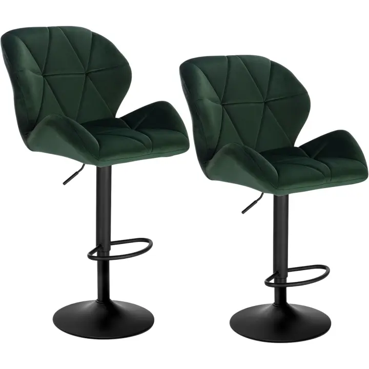 2X Taburete de Bar con Respaldo Sillas de Bar Regulables en Altura, con Asiento Acolchado Terciopelo Sillas Giratorias Muebles Cocina Silla de Comedor Verde Oscuro - 1
