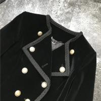 Blazer de terciopelo de doble botonadura para mujeres, corto, asimétrico, con botones, blazer casual para oficina, traje clásico - details 4
