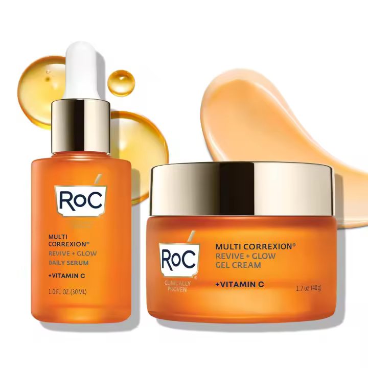 Paquete RoC Multi Correxion Revive + Glow Skin Care Regimen: suero de vitamina C para el rostro + crema de vitamina C para una piel más tersa y brillante - 1