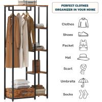 Perchero de ropa Burro, perchero doble de pie con estantes y cajón, perchero de madera 3 en 1 con 4 niveles para dormitorio - details 10
