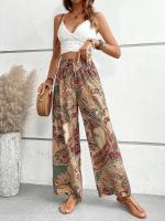 Pantalones largos sueltos informales con cintura elástica de estilo étnico con estampado digital para mujer - details 3