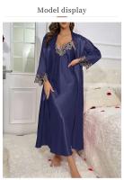 Bata de Seda Satinada para Mujeres Ouwu Pijama de Noche de Encaje con Cuello en V 2 Piezas - details 4