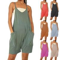 Mono informal de verano sin mangas con pernera ancha para mujer, de color liso pantalones con peto, mono culotte con bolsillos - details 1