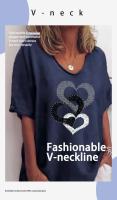Moda Blusas Estampado de Flor 3D Camiseta de Cuello en V Talla Grande para Mujer - details 2