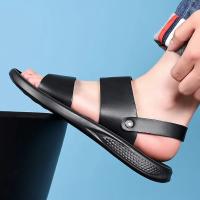 Sandalias cómodas de verano con plataforma para pie plano, sandalias de cuero con suela gruesa antideslizantes para hombre, zapatillas de fondo suave para playa al aire libre - details 4