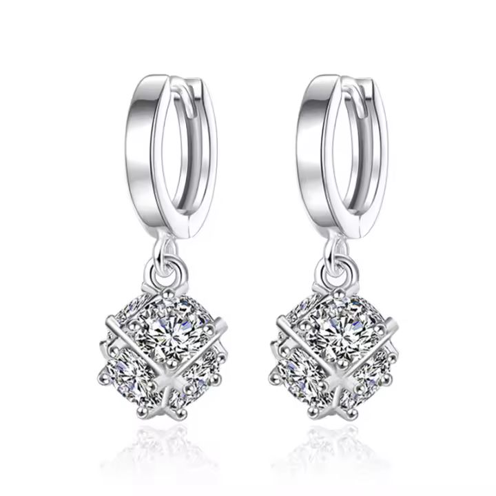 Pendientes de plata de ley 925 para mujer, aretes con hebilla cuadrada de circonita Aaa, regalos de joyería - 1