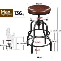 Taburete sintético Alto Redondo Ajustable en Altura con Dos reposapiés, Silla de Cocina con Marco de Metal para Cocina, Restaurante Bistrot Negro - details 11
