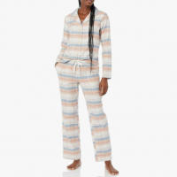MoFiz Pijamas Mujer Algodón Cuadros Manga Larga con Traje Dos Piezas Casual Ropa de Casa Dormir con Botones - details 1