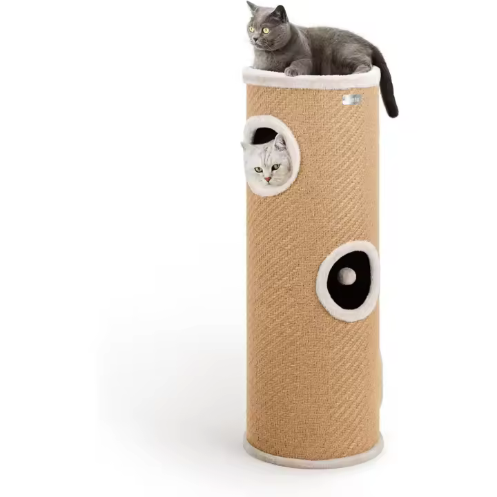 lionto Rascador de Yute con Pelota y Borde de Peluche, 70 cm de Alto, Árbol Rascador Estable para Gatos Grandes y Pequeños, Ideal para Uñas, Entretenimiento y Escondites, Ø 36 cm, Beige - 1