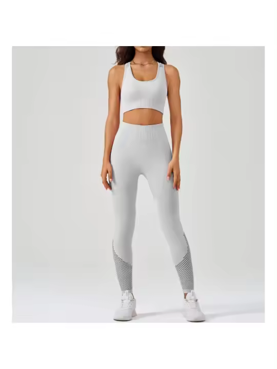 Traje de Yoga sin costuras para mujer, chaleco deportivo a prueba de golpes, mallas de cintura alta, pantalones de Yoga para correr - 1