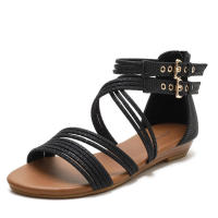 Sandalia sandalias de cuña 2025 novedad de verano zapatos de mujer con punta abierta suela gruesa suave botas cruzadas romanas frescas - details 1