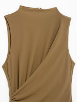 - Diseño plisado sin mangas, color sólido, temperamento elegante, cintura recta, vestido, falda larga, ropa de mujer. - details 3