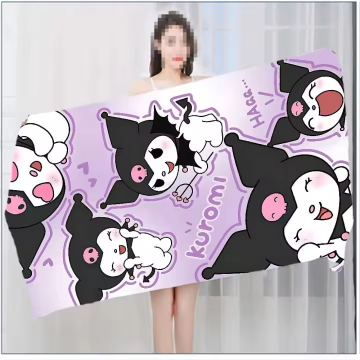 Toalla Sanrio K-Kuromi Toalla de baño gruesa de poliéster de algodón puro de secado rápido para adultos, toallas de viaje deportivo, natación y surf - 1