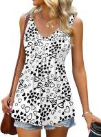 Verano nuevo con cuello en v sin mangas chaleco falda casual estampado tropical de flores vestido mujer - details 26
