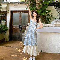 Vestido largo holgado Retro de verano para mujer, vestido con tirantes de dos piezas falso a cuadros para mujer - details 6
