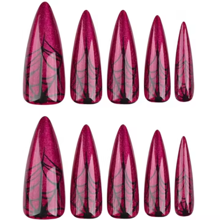 Uñas postizas de Halloween con diseño de Almendras de Longitudinal Media, cobertura total, Naturales, acrílicas, 24 Unidades - 1