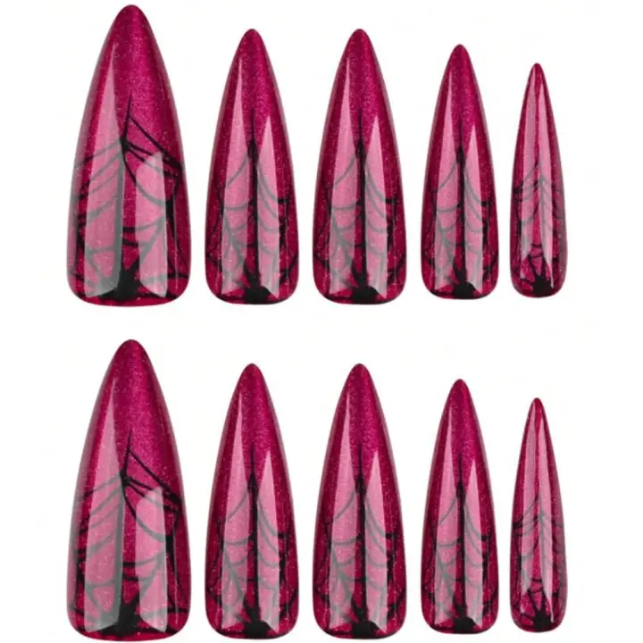 Uñas postizas de Halloween con diseño de Almendras de Longitudinal Media, cobertura total, Naturales, acrílicas, 24 Unidades - 1