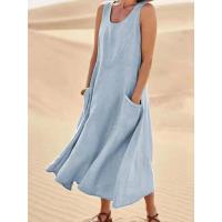 Vestido largo de verano de lino y algodón para mujer, sin mangas, bolsillos grandes, cómodo para la playa, talla S-5XL - details 1