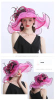 Sombreros Fedora de ala grande para mujer, sombreros de Organza blancos para el sol, flor para mujer, fiesta de boda, sombreros de Iglesia anchos - details 7