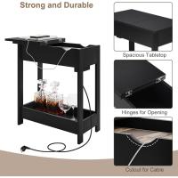 Mesita Auxiliar, Mesa de Sofá con Tablero Plegable, Compartimento Oculto y Estante de Almacenaje, Mesita Estrecha con Enchufe y Puertos USB, Ideal para Salón y Dormitorio, Blanco, 0001CHJ - details 13