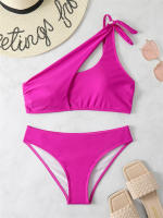 Bikini de un hombro para mujer, traje de baño negro liso, conjunto de dos piezas, ropa de playa, 2024 - details 10