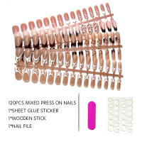 120pcs Uñas Postizas De Acrílico Mediano Cuadrado En Colores Marrón Rosa Base Mate Falsas Uñas Para Mujeres Y Niñas Estilo Francés - details 0