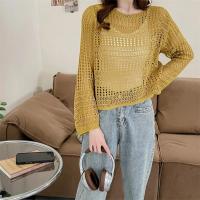 Top de malla transparente para mujer, jersey de manga larga con cuello redondo, Top de punto abierto de ganchillo, traje informal para cubrir primavera y verano - details 4