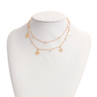 Cadena de clavícula de doble capa para mujer, collar con colgante de estrella de cinco puntas, collar de estilo metálico versátil - details 2