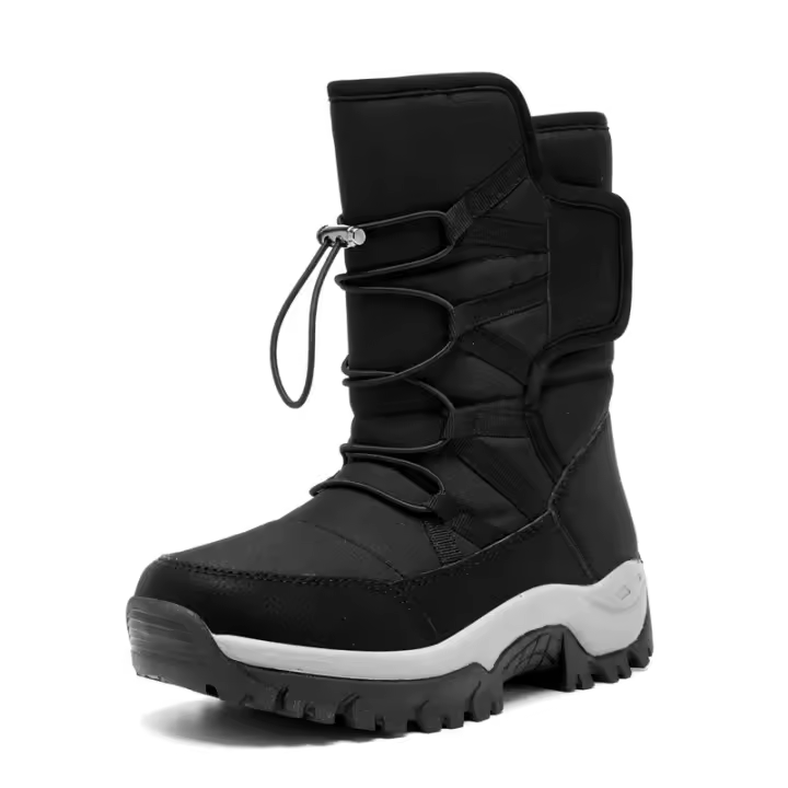 Botas de nieve impermeables para mujer, botines de piel cálida, con plataforma, color negro, a la moda, invierno - 1