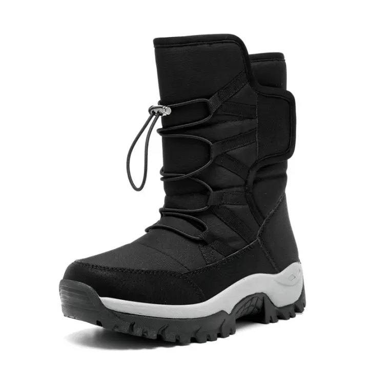 Botas de nieve impermeables para mujer, botines de piel cálida, con plataforma, color negro, a la moda, invierno - 1
