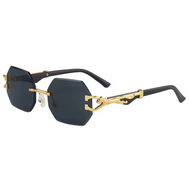 Gafas De Sol Clásicas Vintage Sin Montura Poligonales De Metal, Con Patillas De Diseño De Leopardo, Para Hombres Y Mujeres - 1