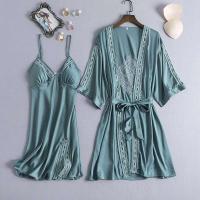 Conjunto de Pijama de Satén Delgado Estilo Kimono Blanco Traje de Baño de Moda para Mujeres - details 4