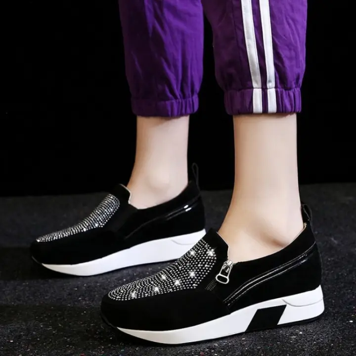 Zapatos planos con punta redonda y cremallera lateral para mujer, calzado deportivo informal, talla grande - 1
