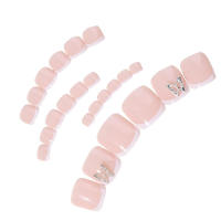 Encantadoras uñas postizas rosadas con borde blanco, manicura cómoda para mujeres y niñas - details 0