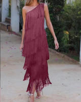 Vestido de mujer，Vestido de noche asimétrico sin mangas de cuello Diagonal de fiesta sin mangas - details 8