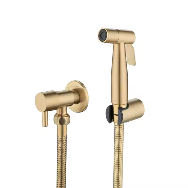 Kit de grifo de bidé para baño, rociador de bidé montado en la pared de oro cepillado, ducha con válvula de cierre - 1