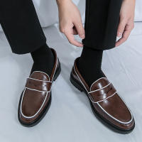 Mocasines de colores británicos para hombre, zapatos informales de tacón bajo con punta redonda de PU, simples y clásicos, de negocios - details 10