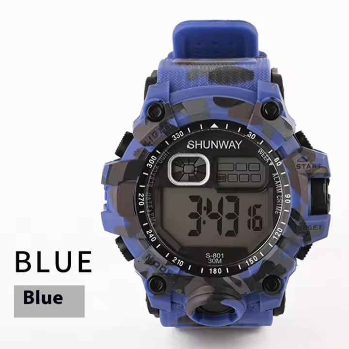 Reloj de Pulsera Electrónico de Moda para Hombres SHUNWAY Impermeable, Luz Nocturna, Deportes al Aire Libre, Camuflaje - 1