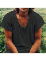 Camiseta fina de verano para hombre 2025, camisa de fondo con cuello redondo de talla europea suelta de color sólido - details 4