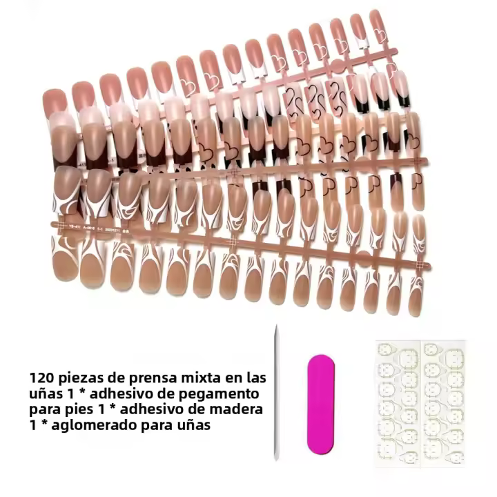 120 piezas de uñas postizas de acrílico medianas cuadradas en colores marrón rosa base mate uñas postizas para mujeres y niñas estilo francés - 1