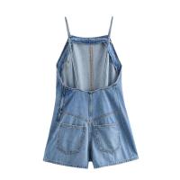 BUNO-moda para mujer, Mini monos con cremallera y espalda descubierta azul vaquero, monos Vintage con tirantes finos y cuello cuadrado, monos elegantes para mujer - details 1