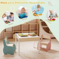 Juego de mesa y silla infantil 4 en 1, mesa infantil de madera con 2 sillas, manualidades, dibujo, lectura, mesa infantil con almacenamiento, pizarra desmontable para guardería (verde) - details 22