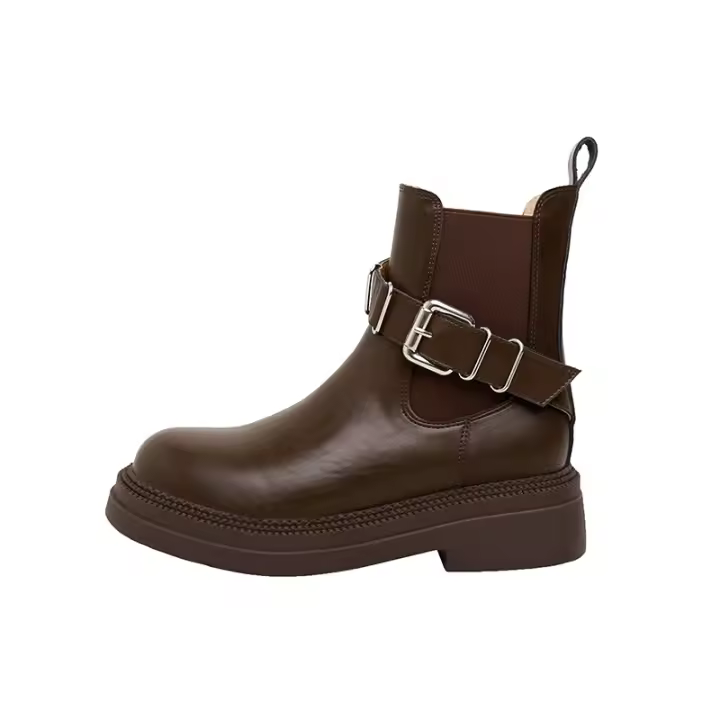 Botas de cuero estilo Chelsea nuevas Maillard color marrón con hebilla de cinturón. - 1