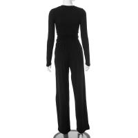 Conjunto de pantalón de pierna ancha y top de manga larga básico de color sólido nuevo de otoño para mujer Y24593 - details 25