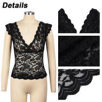 Camiseta de Mujer sin Mangas de Encaje con Cuello en V Ajuste Perfecto, Ropa de Alta Gama - details 9