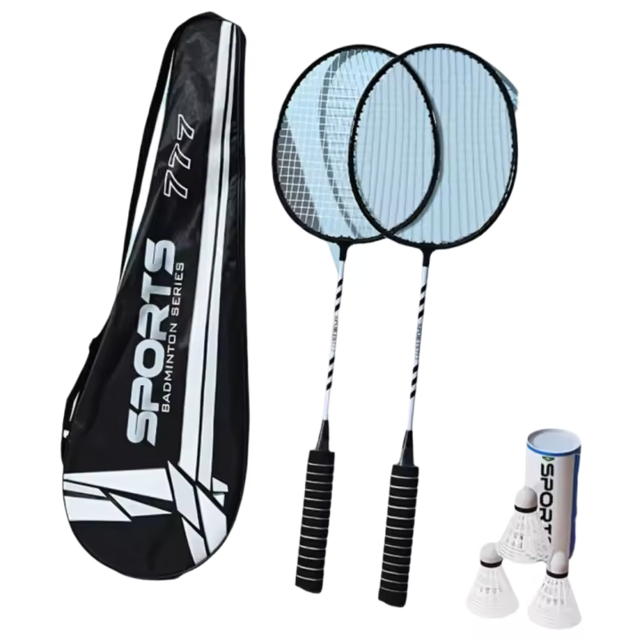 2 piezas de juego de raqueta de bádminton 777 con marco grande, construcción de aleación de hierro, disponible en azul, negro, morado - Incluye bolsa de transporte, perfecto para entusiastas de los deportes al aire libre, regalo ideal para Navidad y Año - 1