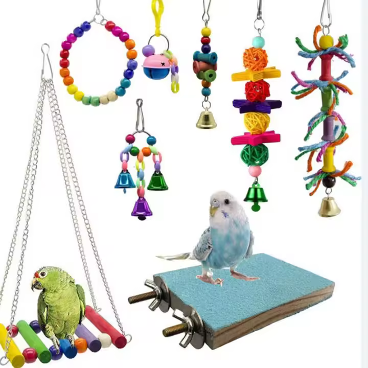 Juguetes para Pájaros de Madera 8 Piezas Columpio de Periquito y Cocatiel Juguetes para Jaula de Pájaros Artículos de Muebles para Jaula Material de Madera Uso Interior Universal - 1