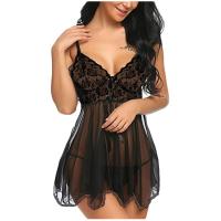 Ropa de dormir Sexy de encaje de seda sin mangas picardías con cuello en V, camisón transparente, ropa interior de talla grande, conjunto de Tanga - details 8