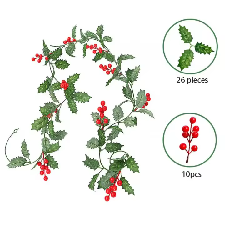 Flor de seda de ratán de Navidad simulada hecha a mano, hoja Artificial de Navidad DIY, guirnalda de ratán simulada, colgante para fiesta de Navidad - 1